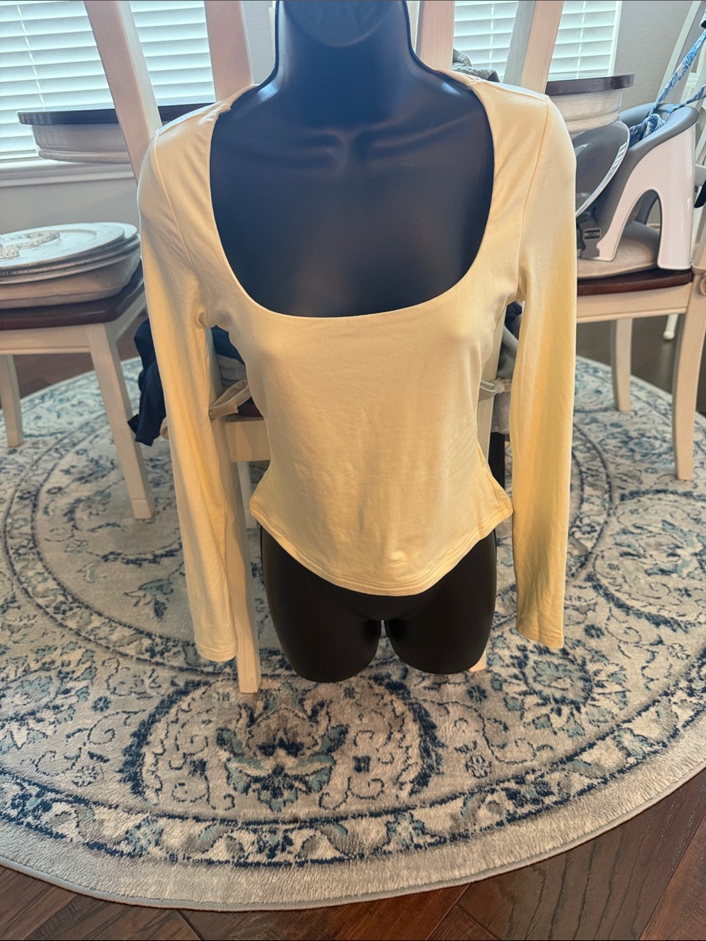 SHEIN Pale Yellow Square Neck Long Sleeve Top